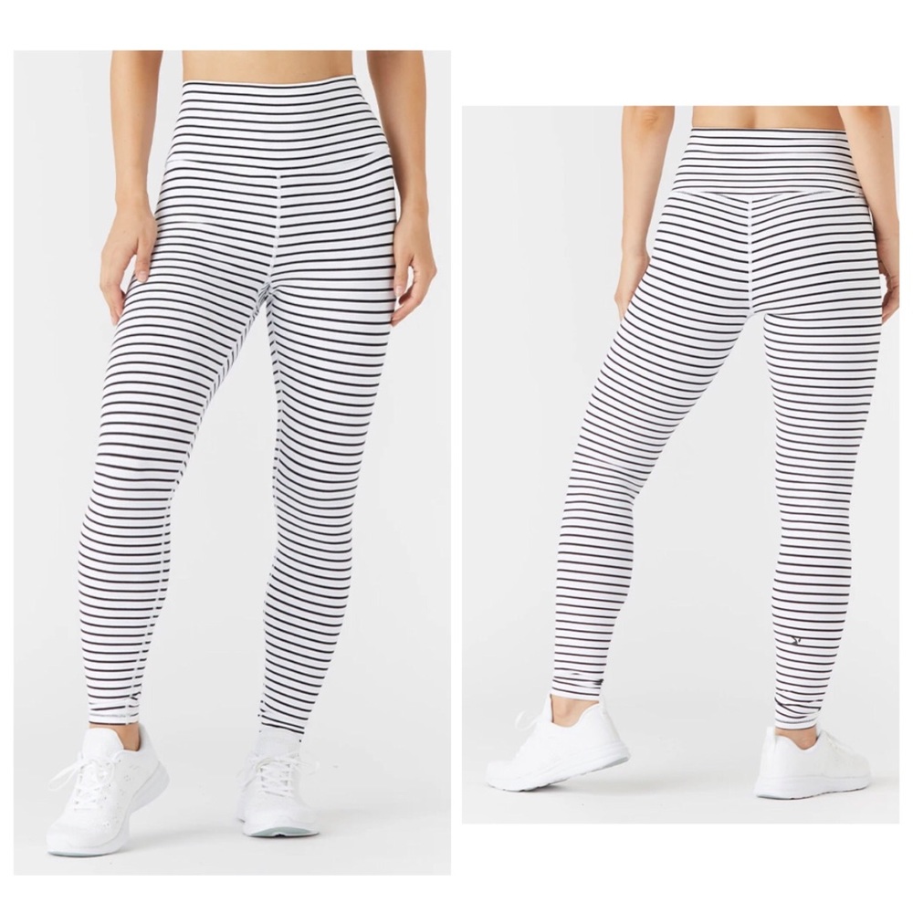 Glyder Black & White Striped High-Waist Leggings